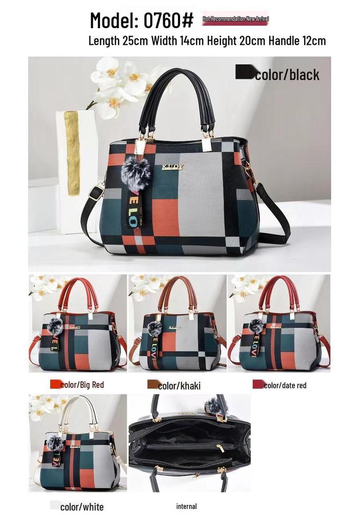 Taizhou Women's Color Block Plaid Handbag - Korean Style Single Shoulder & Crossbody Bag