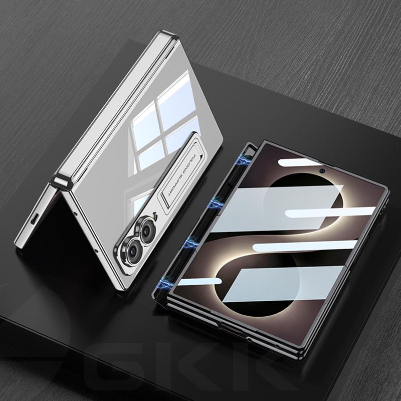 Magnetic Hinge Plating Clear Case for Samsung Galaxy Z Fold 8 Ultra Screen Glass Protective Stand Cover for Galaxy Z Fold7 Case