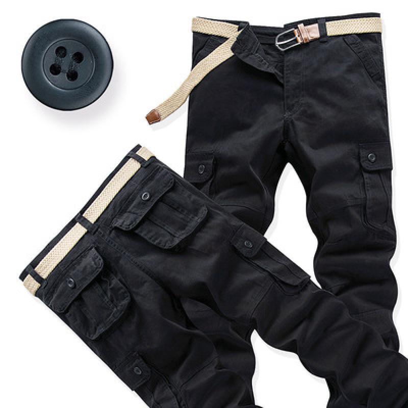 Men's Loose Fit Cotton Tactical Pants with Multi-Pockets