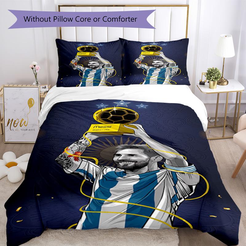 Set Biancheria da Letto Messi Copripiumino Traspirante con Federe Biancheria da Letto Decorativa per Camera da Letto Decorazione Casa Regalo di Compleanno