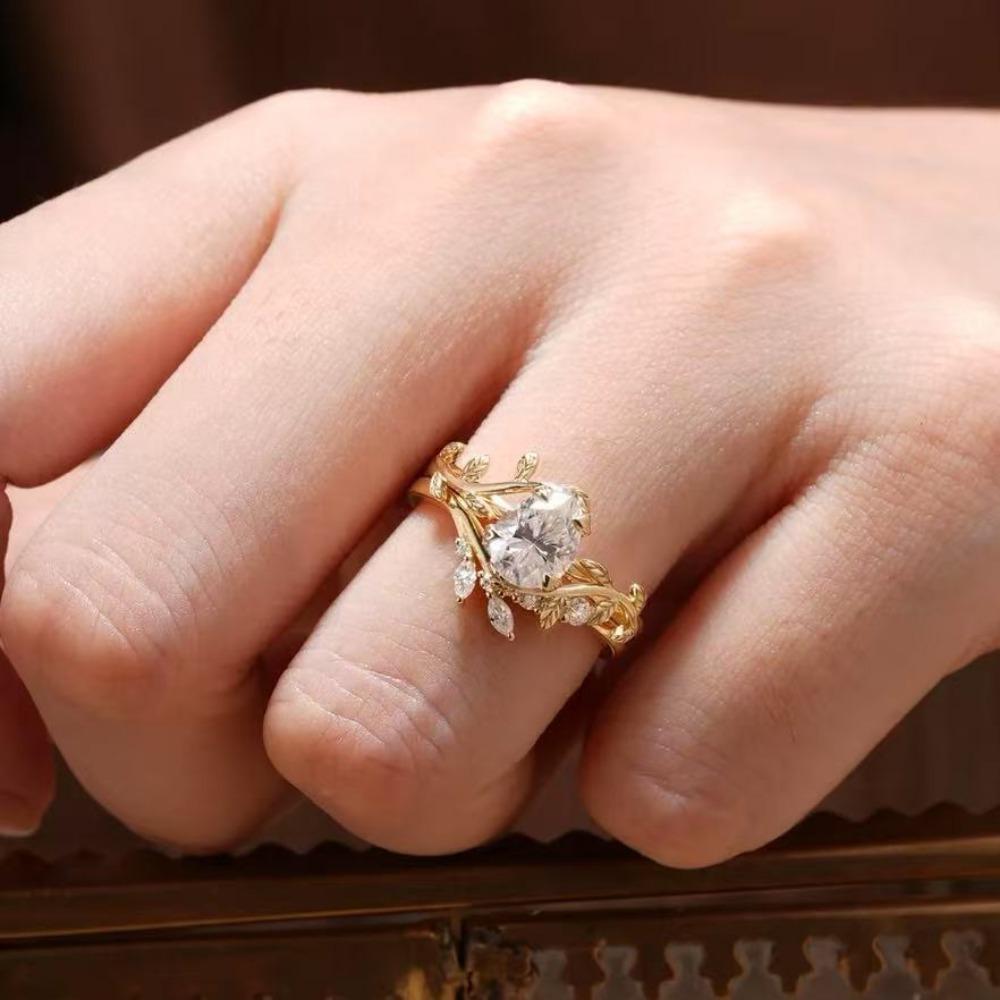 Luxury European and American Ins Jewelry, Wheat Ear Gold Ring, Niche Light Luxury High-end Zircon Ring