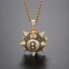 Copper Pendant Necklace With Full Zirconia Inlay Cartoon Black 8 Meteor Hammer Charm Hip Hop Trendy Ins Style Chain