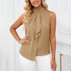 Blusa Elegante Casual da Donna Senza Maniche Plissettata Top Monocolore con Scollo Alto e Design Frontale Drappeggiato per Ufficio o Uso Quotidiano