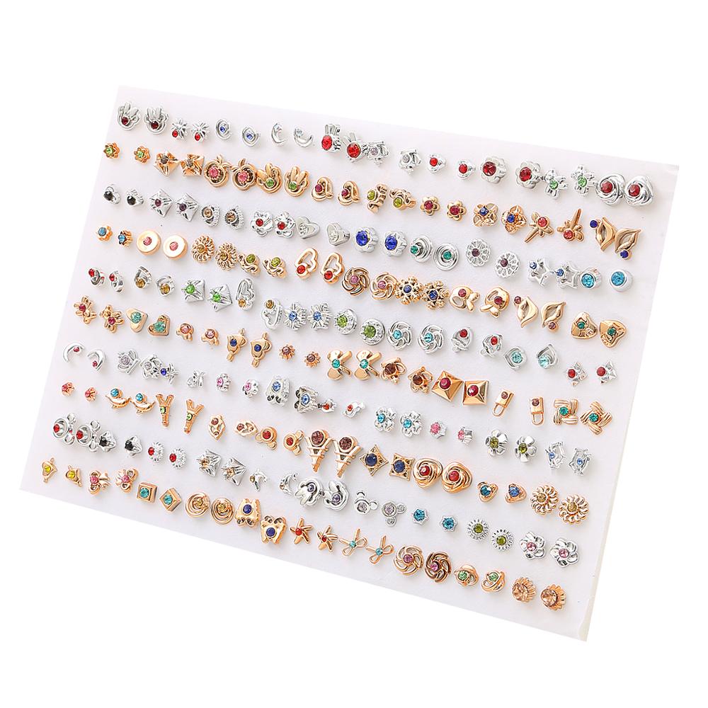 100Pairs Acrylic Crystal Heart Star Moon Small Stud Earrings Set For Women Girl Animal Flower Plastic Earring Trend Jewelry