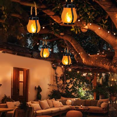 Solar Flame Light Flickering Flame Retro Lantern Outdoor Waterproof Garden Lamp USB & Solar Charging for Yard Patio Fence Decor