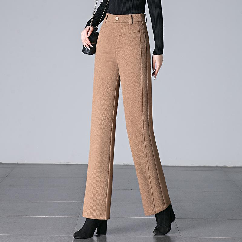2024 Autumn/Winter Women's Loose Slimming Acetate Wool Pants - Extra Thick, Narrow to Wide Leg, for Middle-Aged Moms