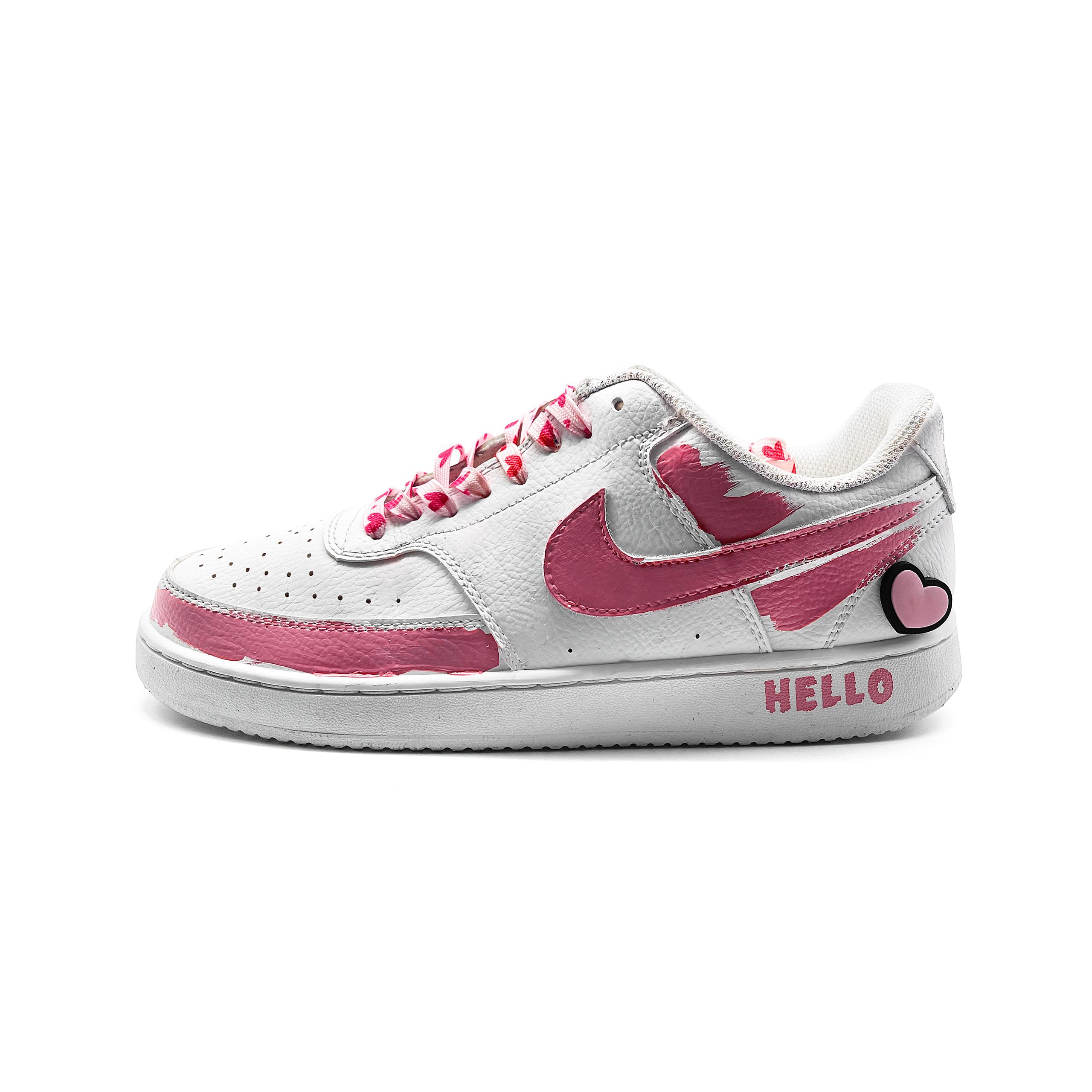 

Nike Court Vision 1 Hello, I Love You Cushioning Low top Skateboard Shoes Unisex Pink White DH2987-101(team912-hello) 36