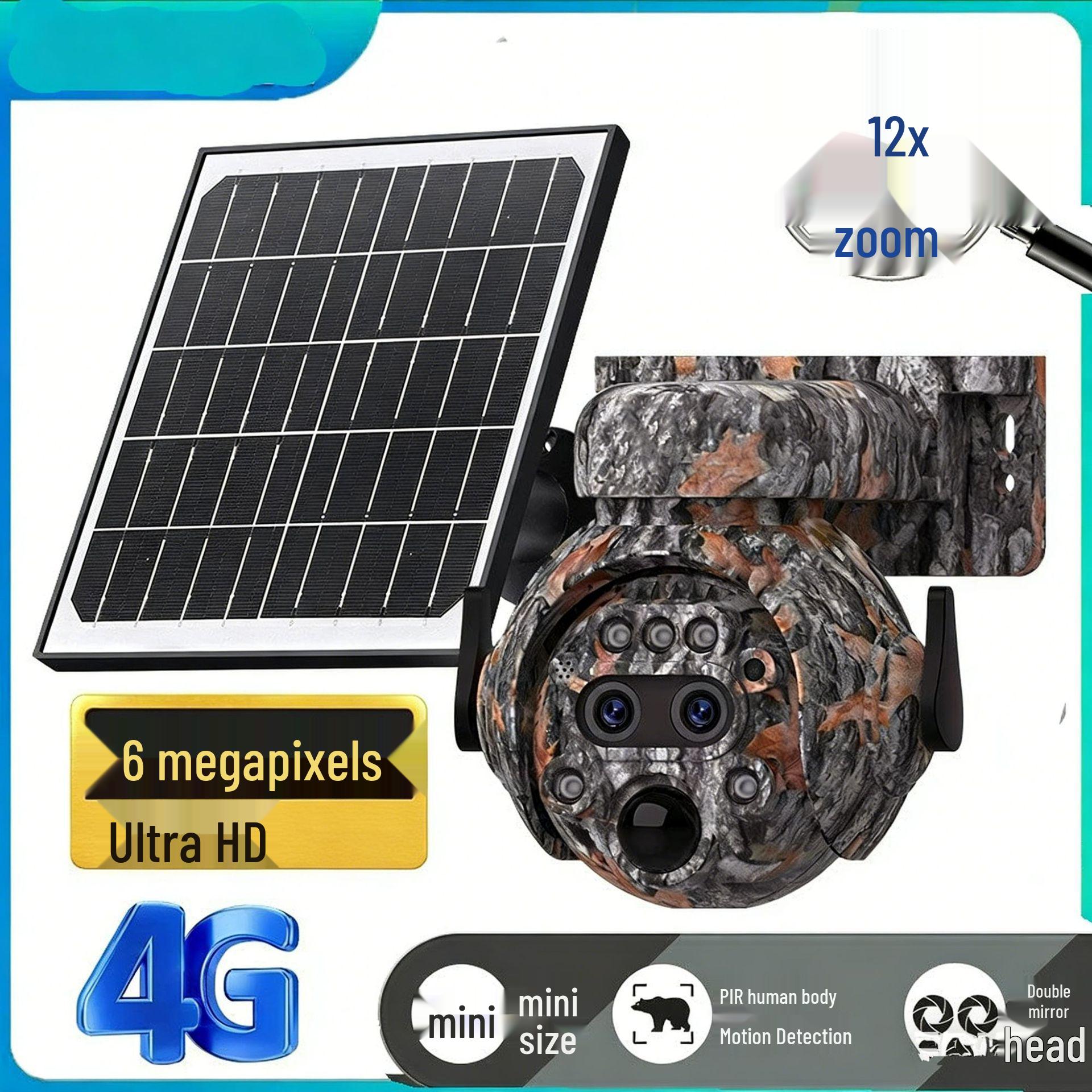 

4G Camouflage Solar Outdoor Camera: 12x Zoom, HD AI, Full Color Night Vision, Forest Surveillance 12X Zoom WiFi Version
