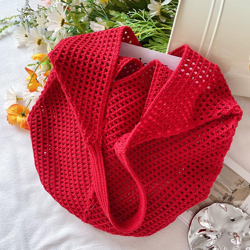 Yogodlns Fashion Large Capacity Beach Simple Knitted Women's ShoulderBag Knitted Hollow Woven Inner Tote Bag