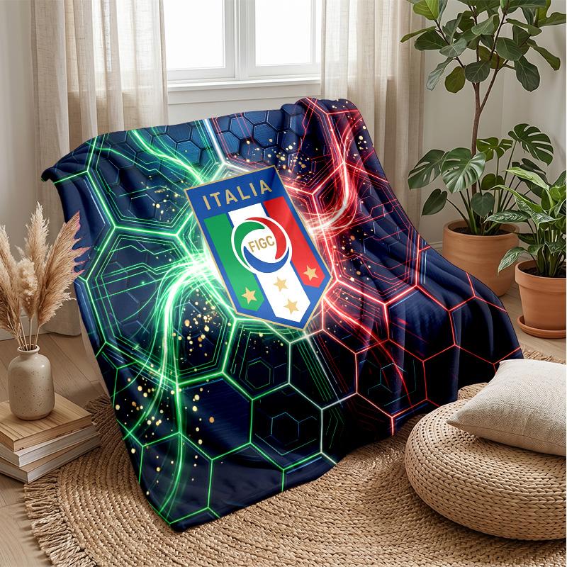 Italy Football Printed Flannel Blanket Skin Friendly Warm Decorative Throw for Indoor Couch Bed Daily Use
