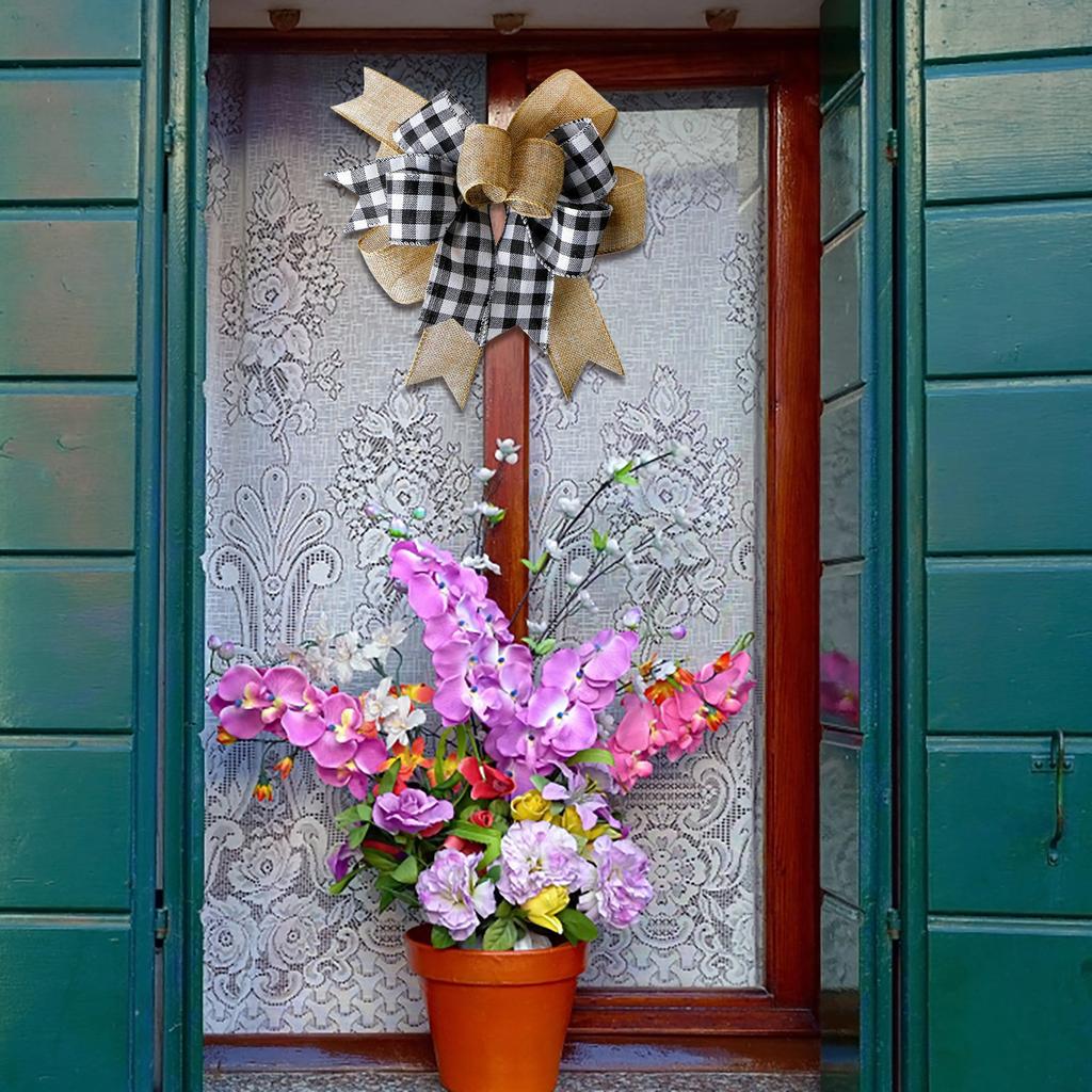 1PC Christmas Burlap Plaid Bows For Wreath DIY Crafts Xmas Gift Wrapping Bow Christmas Tree Decorations For Home New Year Gifts