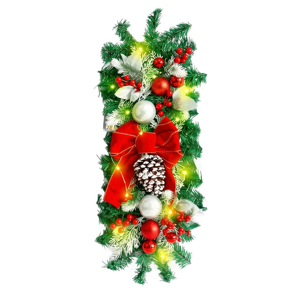 Pre-Lit Cascading Christmas Staircase Garland with and Ornaments for Fireplace, Wall and Mantel Decor