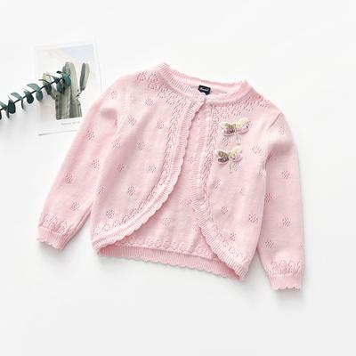 Primavera e outono roupas infantis meninas cardigan de malha casaco de lã fina em torno do pescoço fino suéter infantil