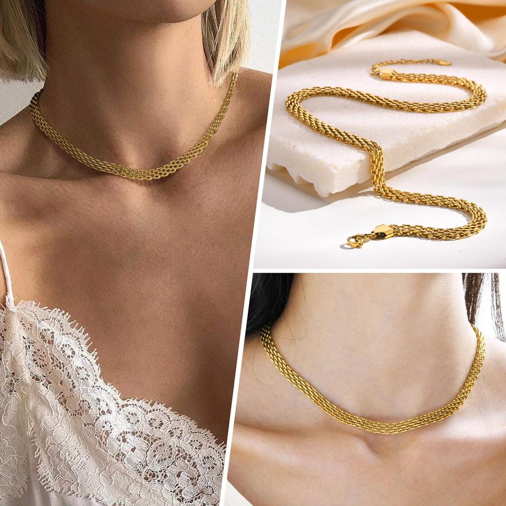Stainless Steel Strap Chain Handmade Chain Necklace for Women,Gold Color Flat Snake Chain Mesh Necklaces,Classic Jewelry Gifts