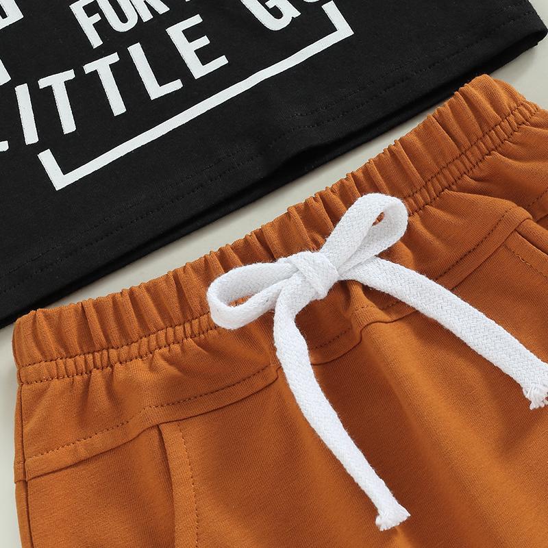 Boy Summer Clothes Set Short Sleeve Round Neck Letter Print T-shirt + Solid Color Drawstring Shorts Boys Outfits