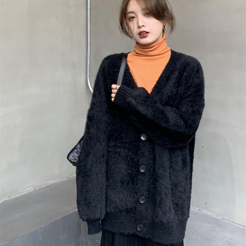 Mink Fleece Sweater Jacket New Early Autumn New Women's Clothing High-end Lazy Wind Knitted Cardigan Women