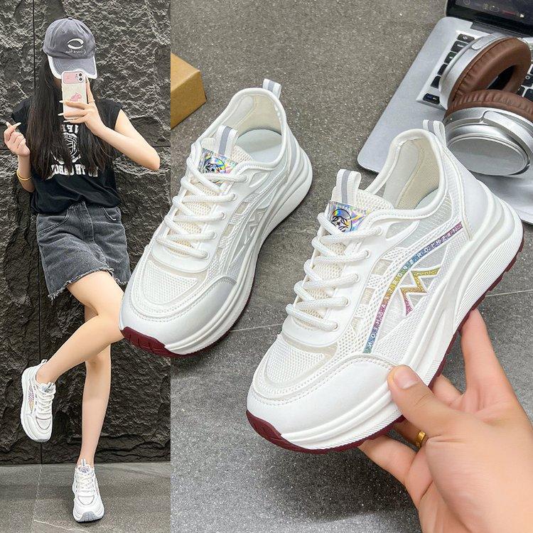Thick-soled fashion women's shoes summer thin mesh breathable fashion trend increases versatile soft-soled white shoes