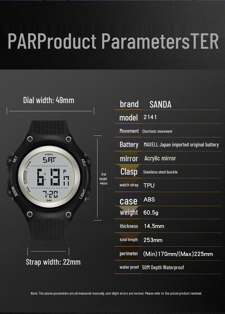 Sanda Multifunctional Youth Luminous Waterproof Sports Watch