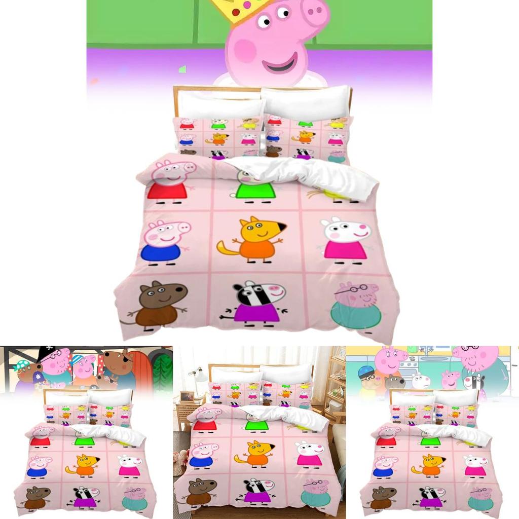 Peppa Pig 3D Digitaldruck Bettbezug Kissenbezug Set für Kinder Schlafzimmerdeko