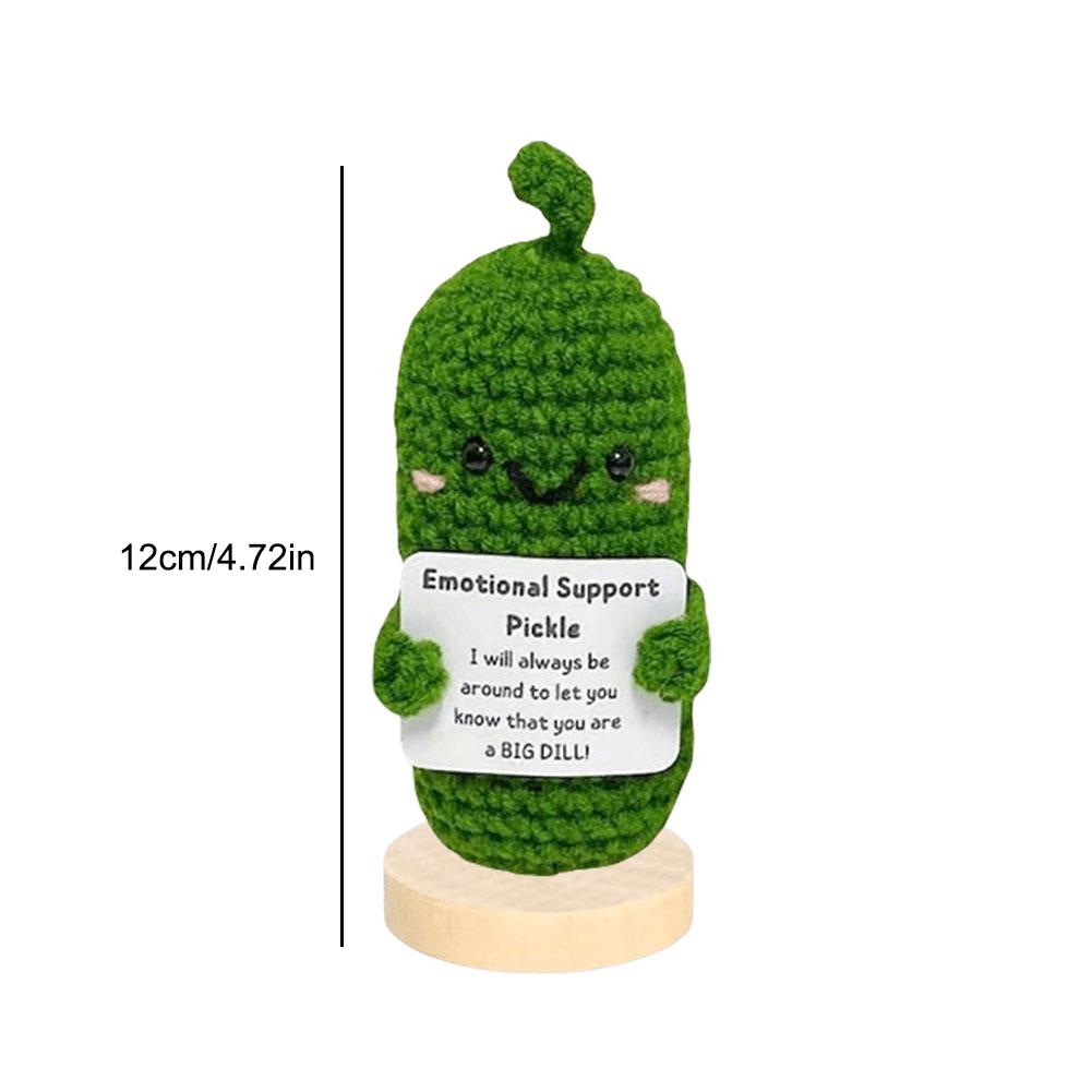 Cute Crochet Christmas Pickle Doll with Positive Message Card Emotional Support Plush Gift for All Ages