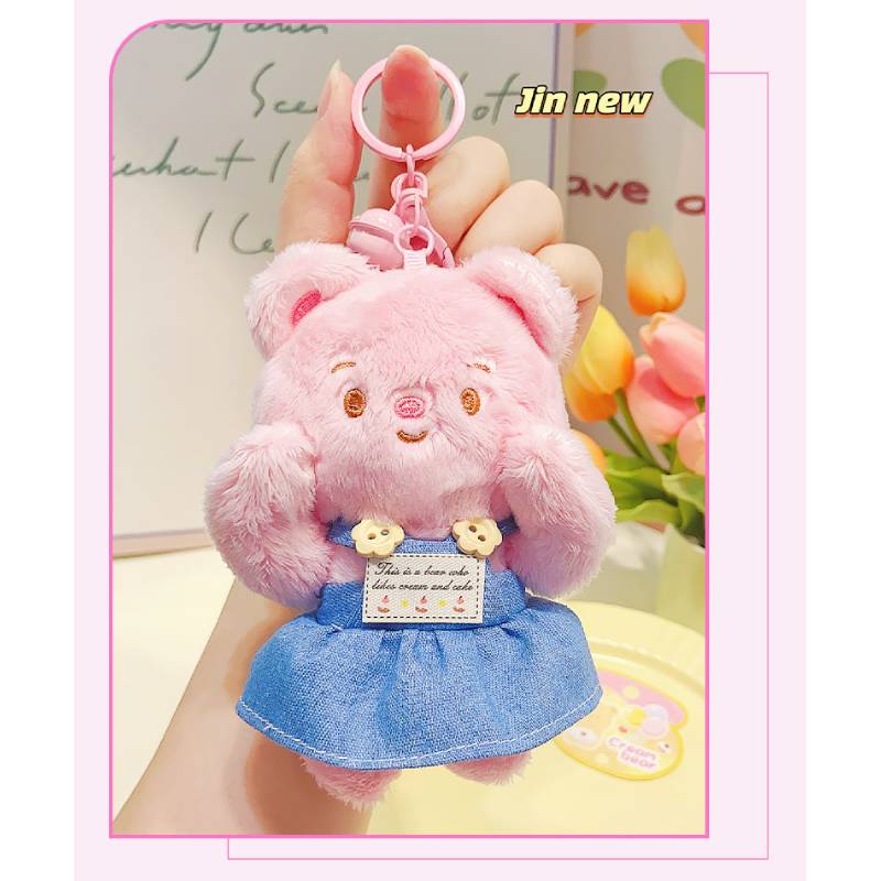 Denim Bear Suspender Plush Pendant Keychain Toy Decoration Accessories Gift