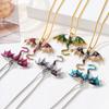 Exaggerated Retro Enamel Cartoon Dragon Pendant Necklace with Rhinestones