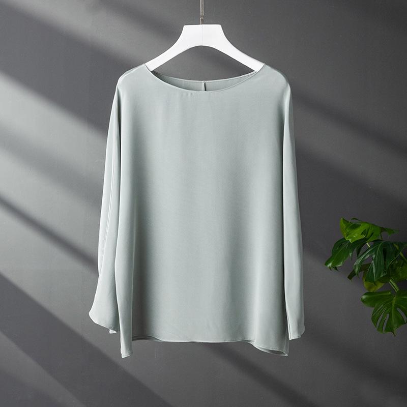 Spring 2025 Women's Silk Long Sleeve Round Neck Shirt