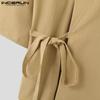 INCERUN Hauts à manches 3/4 pour hommes, chemises kimono amples et décontractées à lacets sur le devant