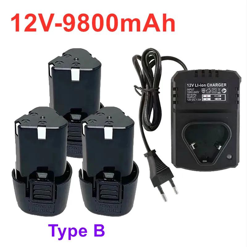 100% New 12V 9800mAh Type B Electric Tool Universal Charging Battery, Electric Screwdriver, Drill Lithium-Ion Battery