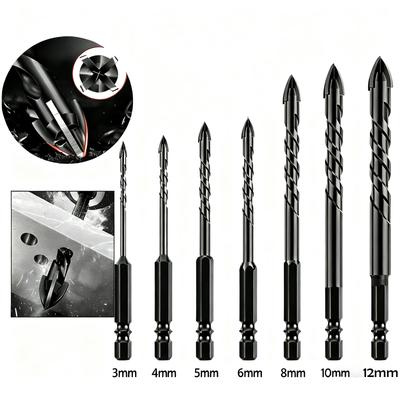 7pcs Cross Hex Tile Drill Bits 3-12mm Glass Concrete Ceramic Hole Opener Drill Bit Tungsten Carbide Drilling Tools Woodworking