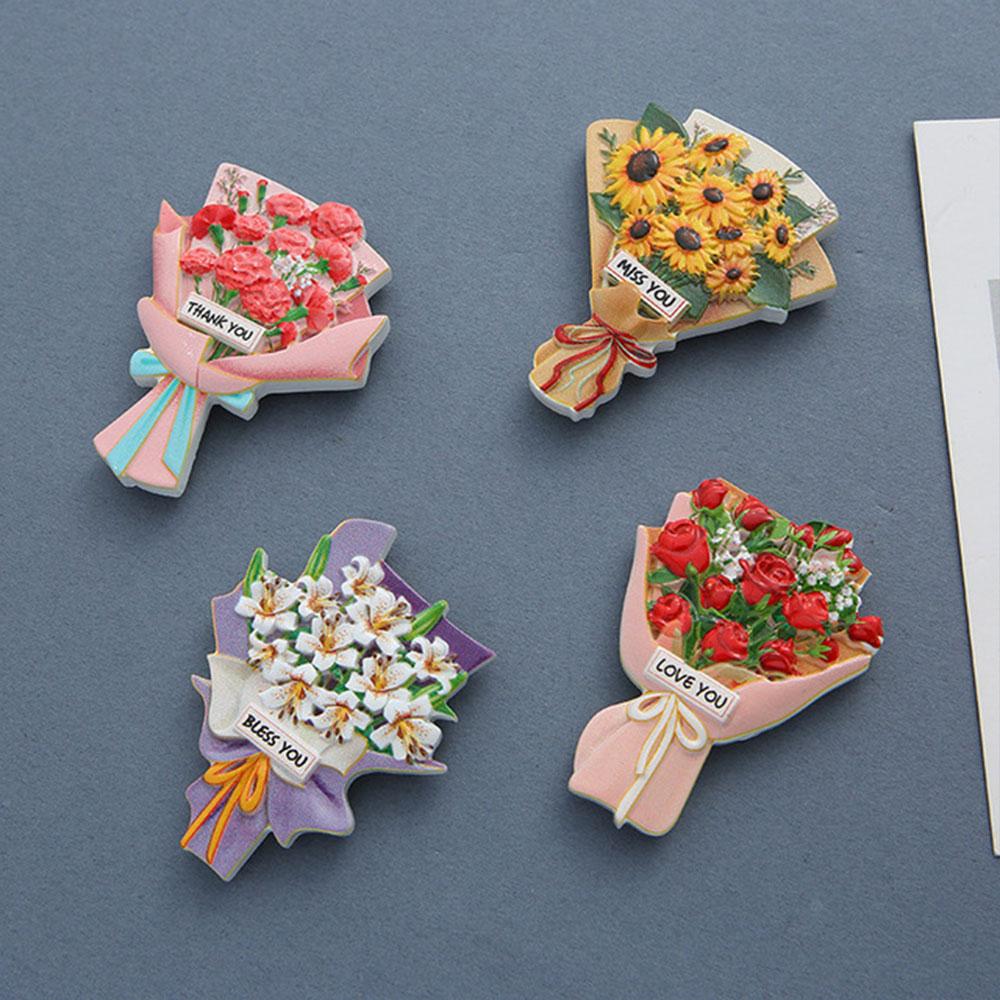 Simulation Sunflower Rose Flower Refrigerator Sticker Three-Dimensional Simple Resin Magnetic Kitchen Decoration Gift