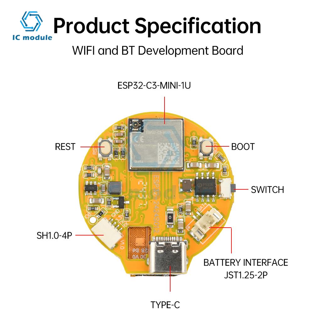 ESP32-C3 WiFi BLE Development Board Module With 1.28-inch Circular Display Onboard ESP32-C3-MINI-1U Module for Arduino
