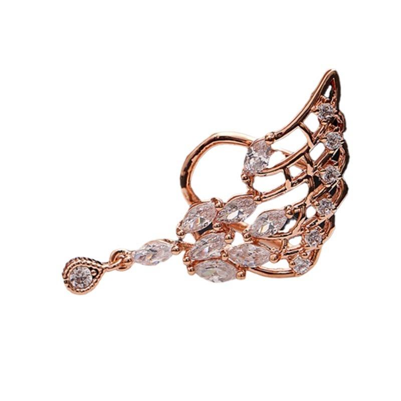 Fashion Angel Wings Zircon Earrings Women'S (Single) Stud Earrings Ear Clips Crystal Ear Jewelry