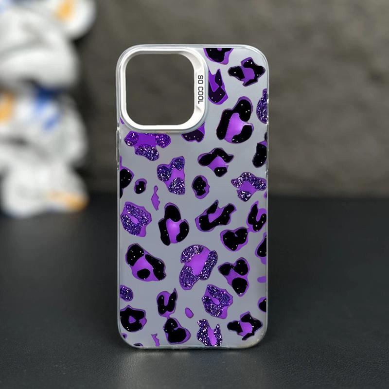

Fashion Purple Leopard Pattern Phone Case For iPhone 17 16 15 14 13 12 11 Pro Max XS XR 15 Plus 16E 17 Air Laser Hard Cover iPhone XR
