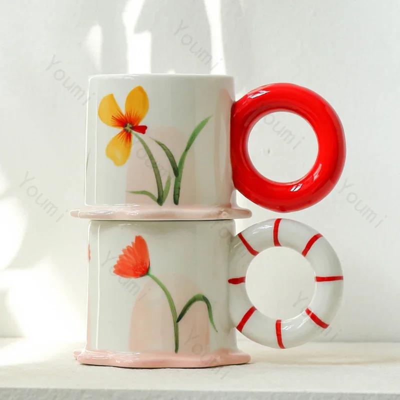 Creative Hand Painted Ceramic Mugs Household Breakfast Exquisite Oat Milk Cup High End Office Water Cups Birthday Gifts