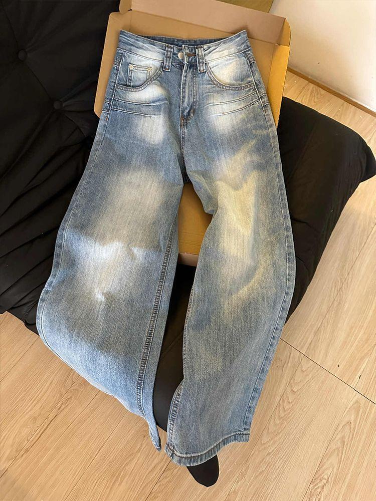Modny Wygodny Design Retro Proste Dżinsy Damskie Wysoki Stan Luźne Dopasowane Szerokie Nogawki Spodnie Dżinsowe dla Kobiet Długie Dżinsowe Spodnie