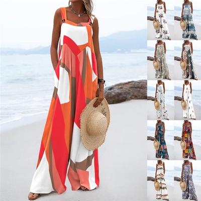 Women's New Digital Printing Jumpsuit Fashion Ethnic Style Buttons