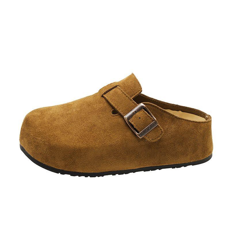 Height-increasing Head Slippers Women Wear One Pedal Autumn and Winter Semi-thick Bottom New 2025 Lazy Slippers Retro Bag Birkenno