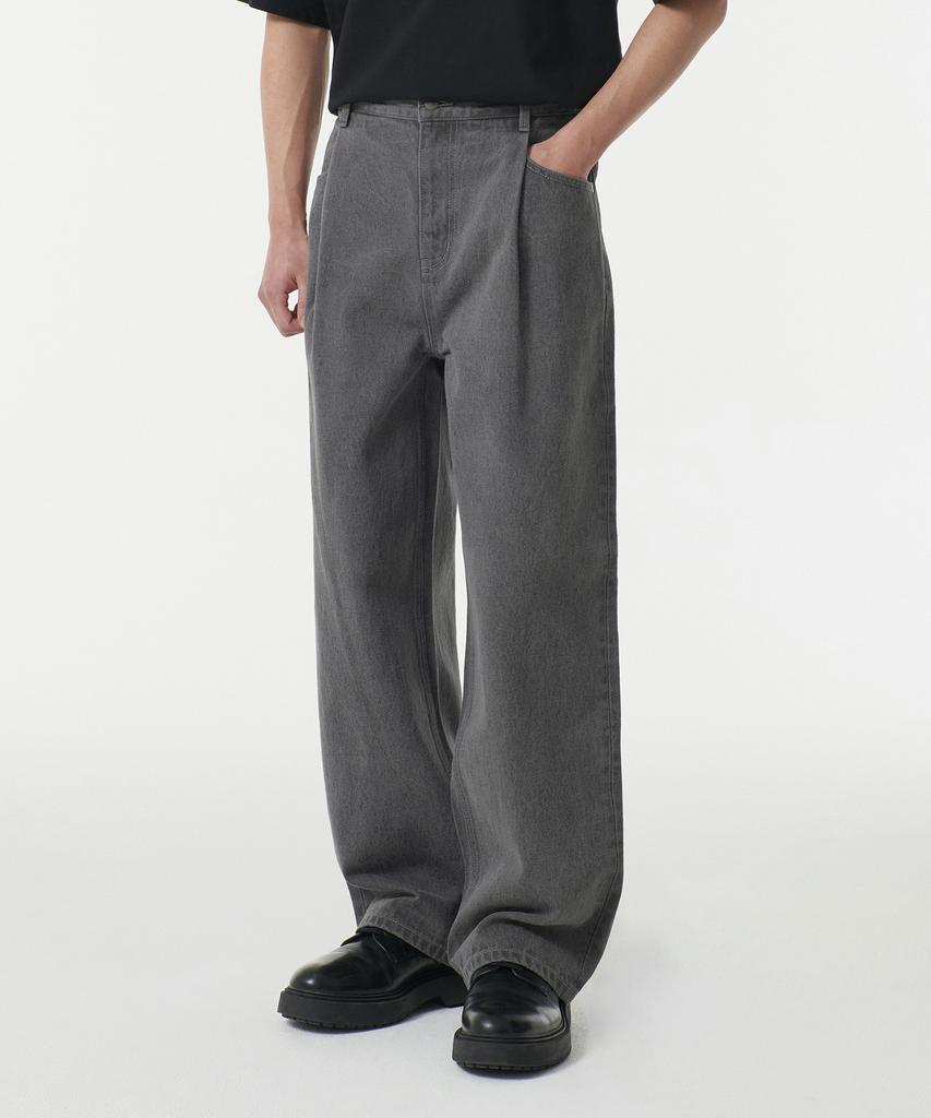 MUSINSA STANDARD Deep Tuck Overlap Wide Denim Pants [Gray]