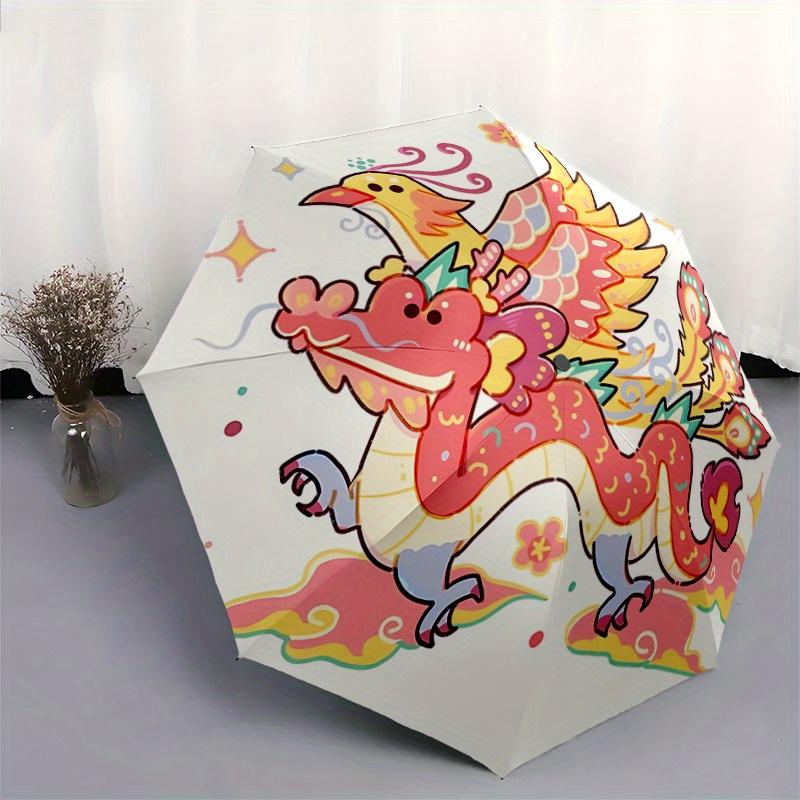 1pc Automatic Opening Folding Umbrella with Phoenix Dragon Design - Portable 3-Fold Outdoor Umbrella for Festivals, Travelers, Daily Use, Gift fo