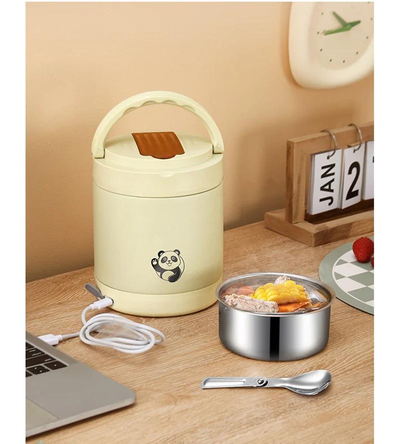 Wireless Portable USB Electric Heated Lunch Box Leakproof Outdoor Office Car Food Warmer Container Stainless Steel Rice Cooker