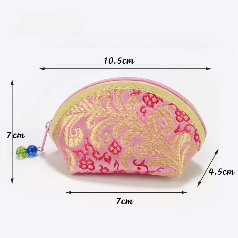 Exquisite Seide Chinesischer Stil Münzbörse Exquisiter Reißverschluss Geld Schlüssel Münzbeutel Schmuck Aufbewahrungstasche für Damen