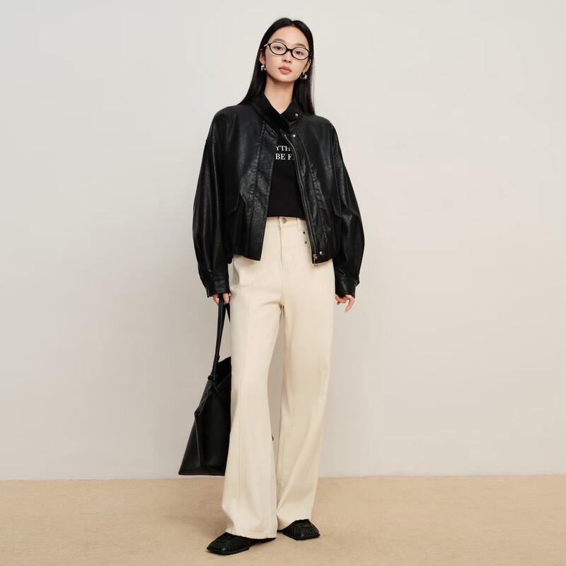 Elva' Island Women's Casual PU Leather Short Jacket