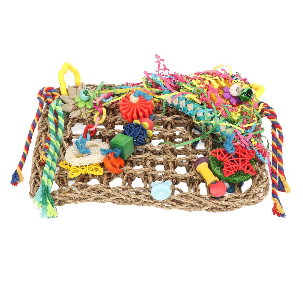 Parrot Climbing Net Natural Bite Resistant Colorful Seagrass Woven Climbing Hammock Bird Foraging