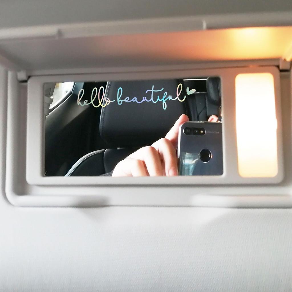 2 x Hello Beautiful Car Mirror Decal, Holographic Affirmation Sticker, Rearview Mirror Decal, Cute Vinyl, Holographic Tumbler Sticker, Water Bottle
