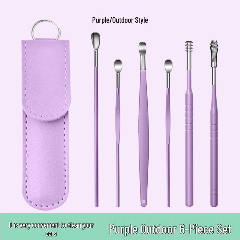 6-Piece Stainless Steel Ear Cleaning Set: Portable Spiral and Spoon Tools