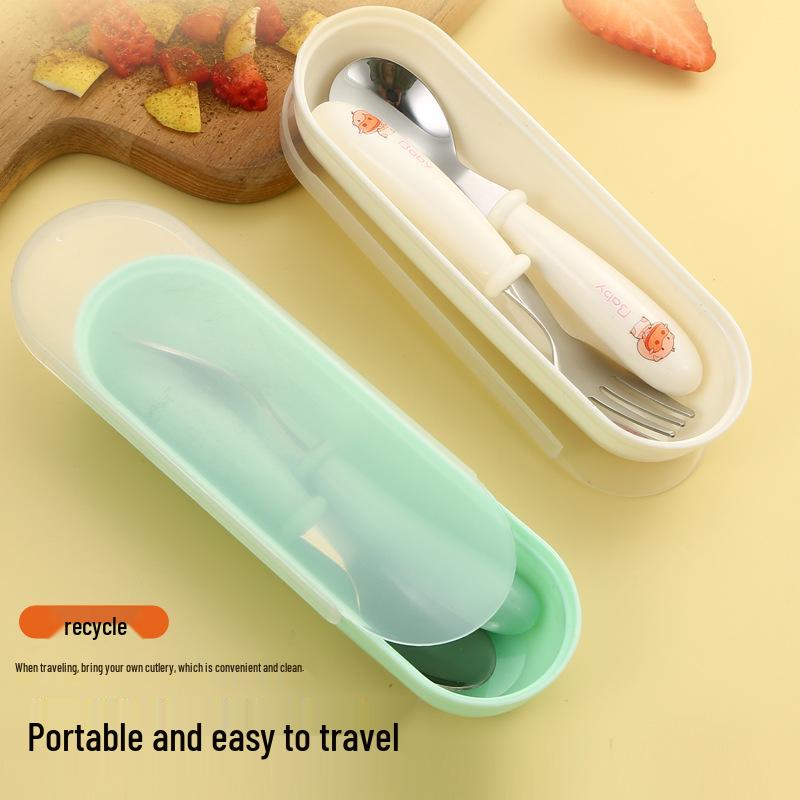 Cartoon Edelstahl Kinderbesteck Set - Tragbares Trainingsbesteck für Kleinkinder