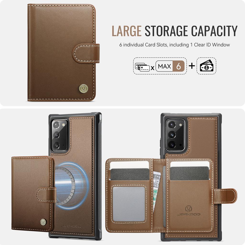 Für Samsung Galaxy Note20 Hülle JEEHOOD J09 RFID-blockierender Kartenhalter Leder-Rückseite Handyhülle Magnetische Hülle