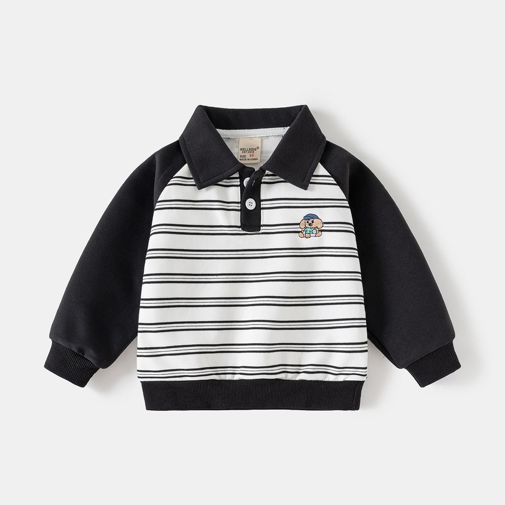 Children's POLO neck sweater boys contrasting color lapel collar long sleeve autumn new casual top medium and small children spring and autumn
