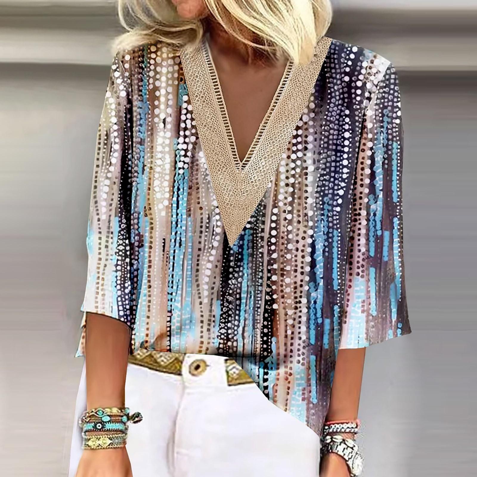 Женская рубашка-блузка Повседневные свободные рубашки с рукавами 3/4 и кружевной отделкой — фото 9